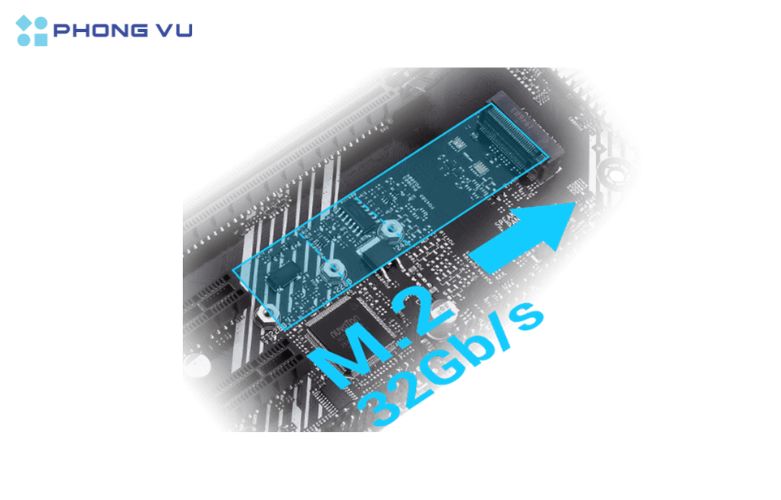 Cổng M.2 SATA/NVMe là một điểm nhấn quan trọng của mainboard này, hỗ trợ các ổ SSD M.2 với tốc độ truyền dữ liệu vượt trội