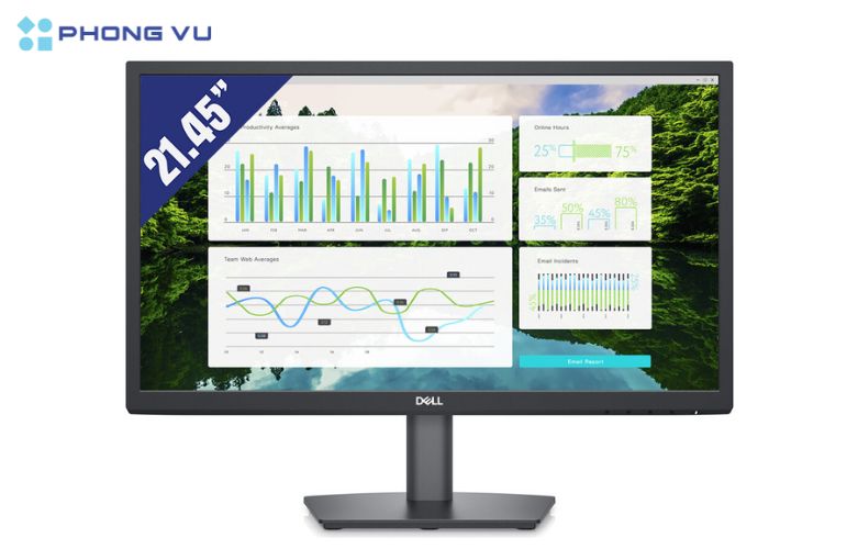 Màn hình máy tính Dell E2223HN với kích thước rộng lên đến 21.45inch giúp hiển thị đầy đủ thông tin, đảm bảo mọi tác vụ công việc của người dùng