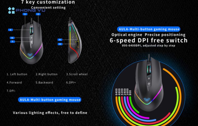 Thiết kế công thái học tinh tế, bền bỉ với đèn LED RGB sang trọng của AULA F805