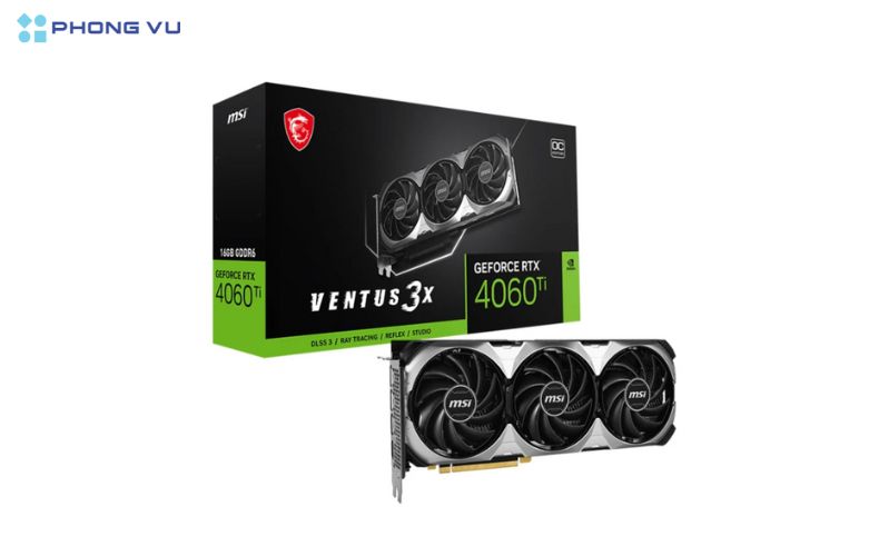 Thiết kế đen bạc sang trọng và tản nhiệt hiệu quả với MSI RTX 4060 Ti VENTUS 3X 16G OC