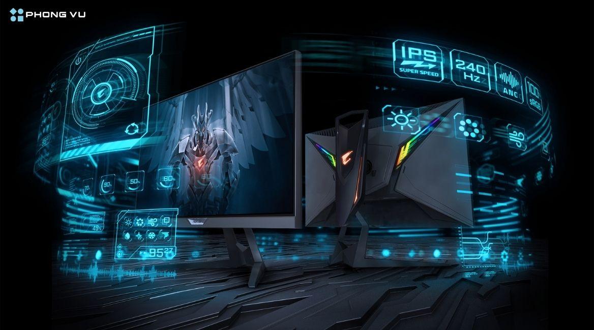 Màn hình Gigabyte sở hữu thiết kế hiện đại với phong cách gaming mạnh mẽ