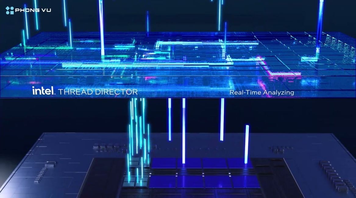 Công nghệ Intel Thread Director tự động phân bổ luồng tác vụ, giúp tăng hiệu năng rõ rệt trong đa nhiệm và xử lý đồ họa