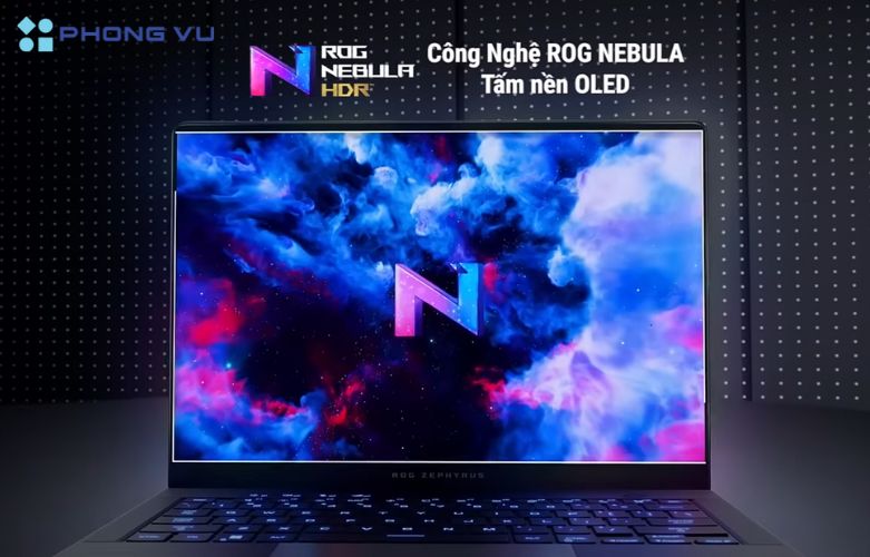 Laptop ASUS ROG Zephyrus G14 GA403UU-QS138W sở hữu màn hình OLED với chất lượng hiển thị hình ảnh sắc nét, đảm bảo đáp ứng nhu cầu người dùng trong các tác vụ chơi game hoặc sáng tạo nội dung