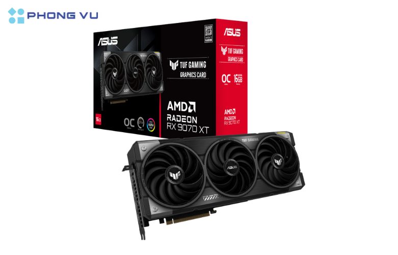 Card màn hình ASUS TUF Gaming Radeon™ RX 9070 XT OC Edition 16GB GDDR6 16GB GDDR6 là một sự lựa chọn lý tưởng cho cả game thủ lẫn người làm việc chuyên nghiệp