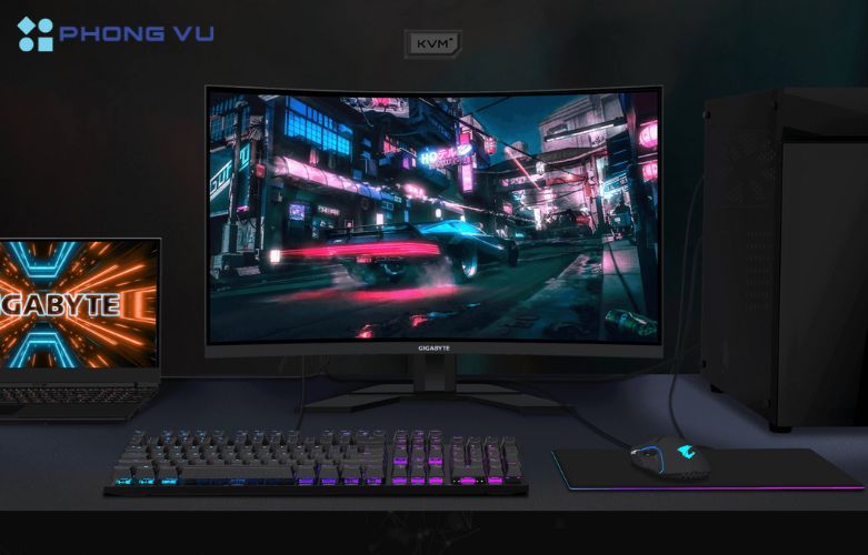 Màn hình LCD Gigabyte M32QC có thiết kế thông minh điều chỉnh được độ cao tùy thích, tạo sự thoải mái cho người sử dụng