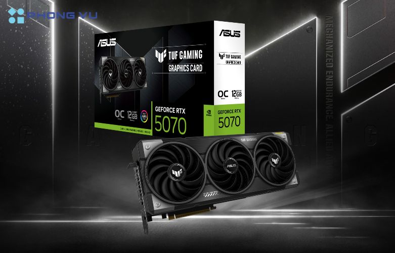 Card màn hình ASUS TUF Gaming GeForce RTX™ 5070 12GB GDDR7 OC Edition 12GB GDDR7 mang đến trải nghiệm gaming mượt mà, hỗ trợ độ phân giải 4K và 8K, đồng thời giúp các nhà sáng tạo làm việc hiệu quả hơn trong các ứng dụng chuyên nghiệp