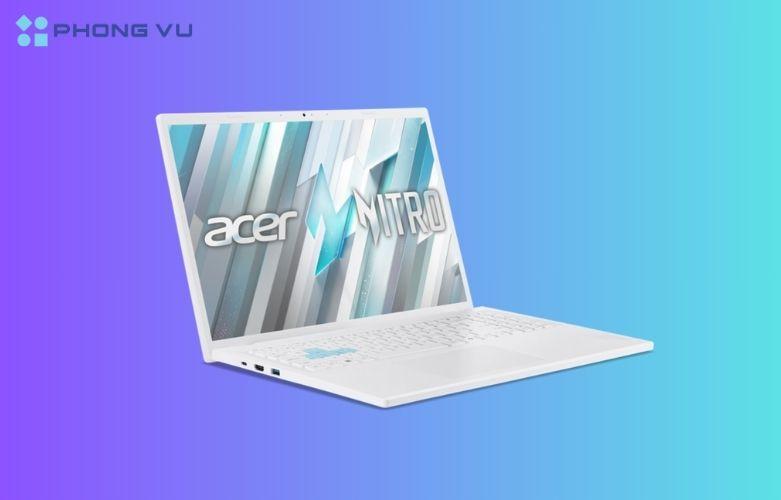 Thiết kế Laptop Acer Nitro Lite 16 NL16-71G-56WQ với vỏ màu trắng Pearl White