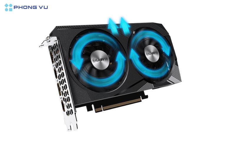 Tản nhiệt tối ưu với hệ thống WINDFORCE 2X trên Gigabyte RTX™ 3060 WINDFORCE OC 12G duy trì hiệu năng bền bỉ với quạt đôi 90mm