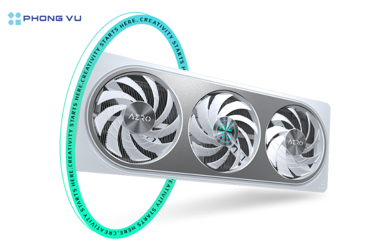 Gigabyte RTX 5060 Ti AERO OC sở hữu thiết kế AERO trắng sang trọng, kết hợp backplate kim loại chắc chắn