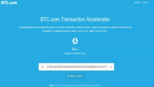 Как ускорить транзакцию биткоин через BTC.com 