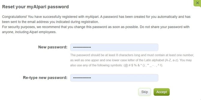 Setting a password to enter your Alpari personal account