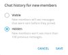 Setting the visibility of chat history for new members