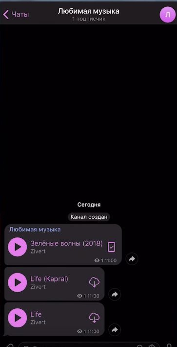Пример частного канала с музыкой в Телеграме