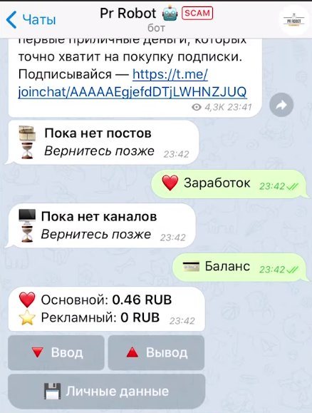 Меню бота PR Robot