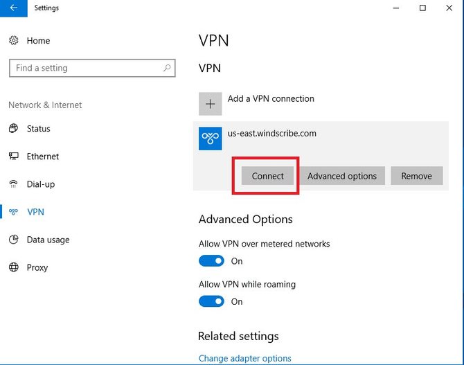 Активация VPN-подключения в Windows 10