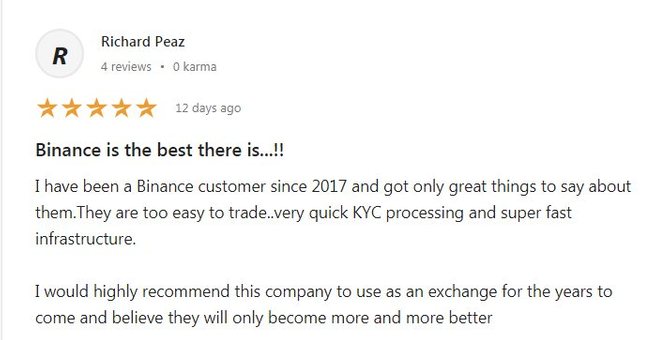 Позитивный отзыв о Binance