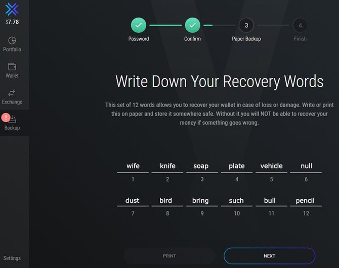 Seed-фраза для восстановления доступа к кошельку Exodus