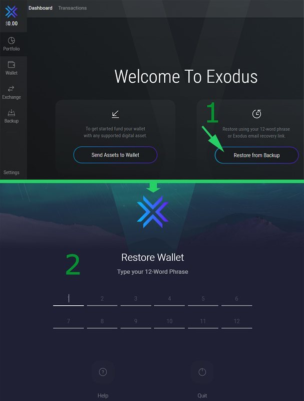 Восстановление доступа к кошельку Exodus