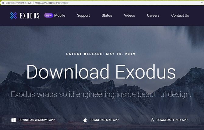 Выбор версии кошелька Exodus для скачивания // Источник: Exodus.io