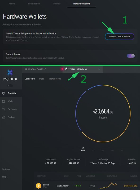 Раздел Аппаратные кошельки в Настройках Exodus