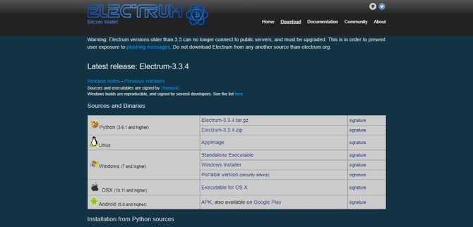 Страница загрузки кошельков Electrum // Источник: Electrum