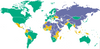 Зеленый цвет отмечает страны, где соблюдаются основные права и свободы, желтый — частично, синий — существенные ограничения прав и свобод  // Источник: Freedom House 