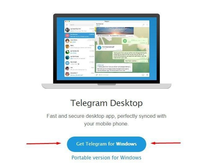 Страница для скачивания Telegram Desktop