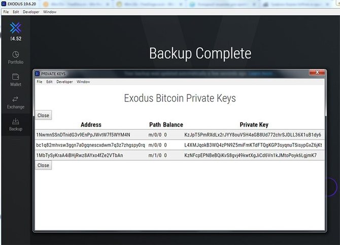 Извлечение приватных ключей из Exodus для холодного хранения