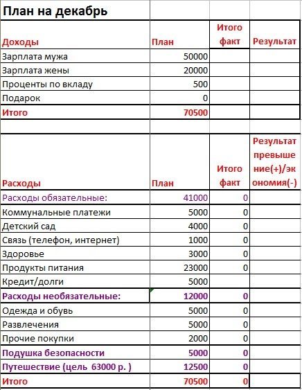 Свободный план доходов и расходов семьи называется