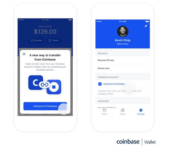 Подключение аккаунта Coinbase к Coinbase Wallet // Источник: Blog.coinbase.com