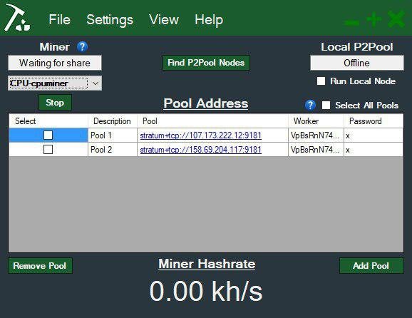 Интерфейс программы One-Click Miner // Источник: vertcoin.org