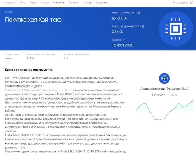 Прогноз по изменению курса актива в кабинете Тинькофф Инвестиции 