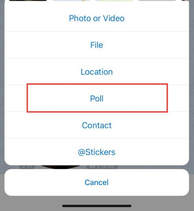 Option "Poll" in the telegram channel on the iOS platform