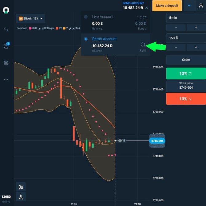 Restoring the balance of the demo account at Olymp Trade