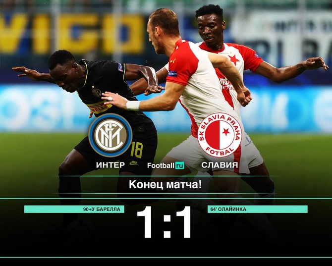 Интер сыграл вничью со Славией в Лиге чемпионов, 1:1 // Football.ru