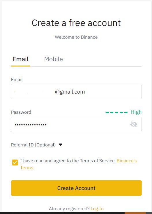 binance referral code after registration