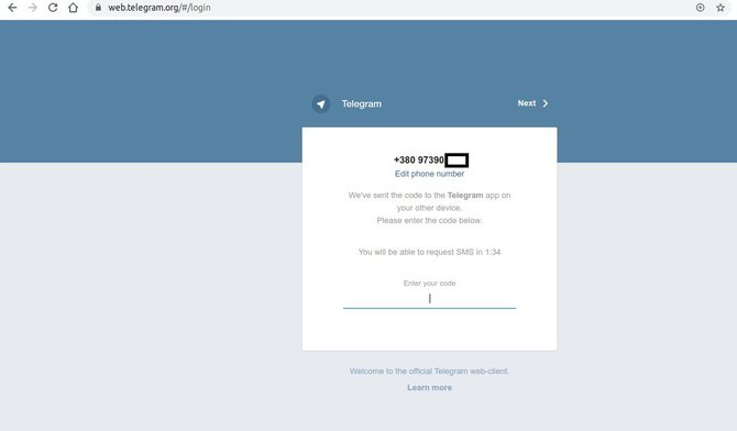 Enter Telegram access code online