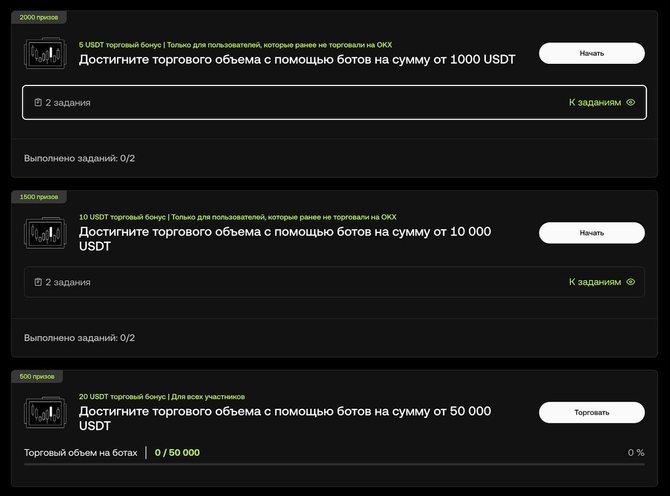Задания с торговыми ботами