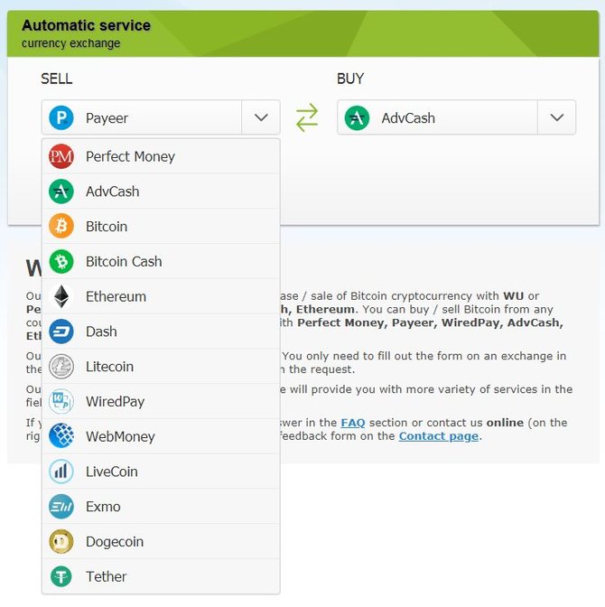 Способы оплаты обмена на сервисе Fastexchanger
