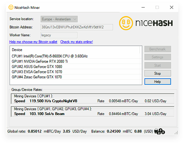 Интерфейс программы NiceHash Miner