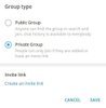Private group type and create invite link