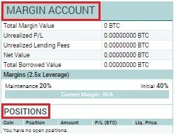 Интерфейс раздела Margin trading