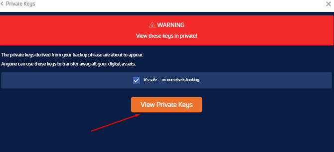 Переход для просмотра приватных ключей // Источник: jaxx.io