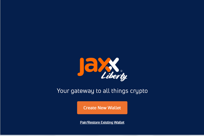 Начальная страница загрузки кошелька // Источник: jaxx.io