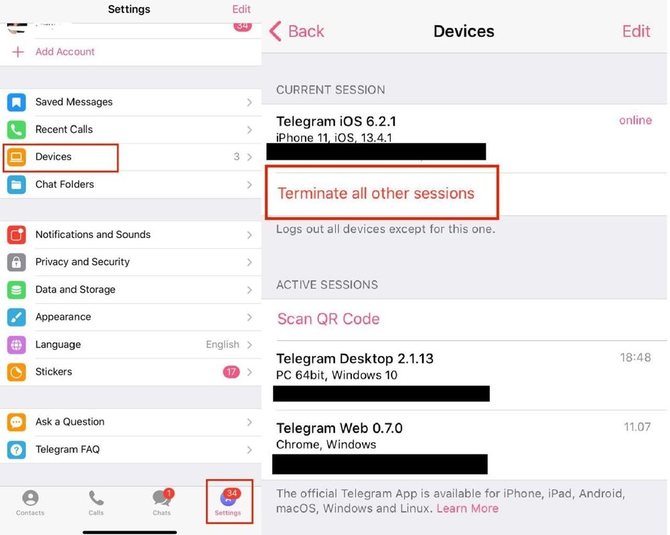Terminating Active Telegram Sessions