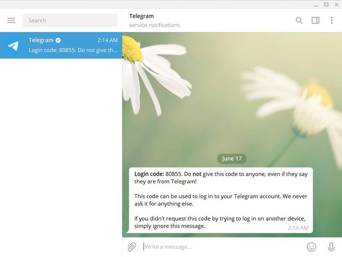 Страница веб-клиента Telegram