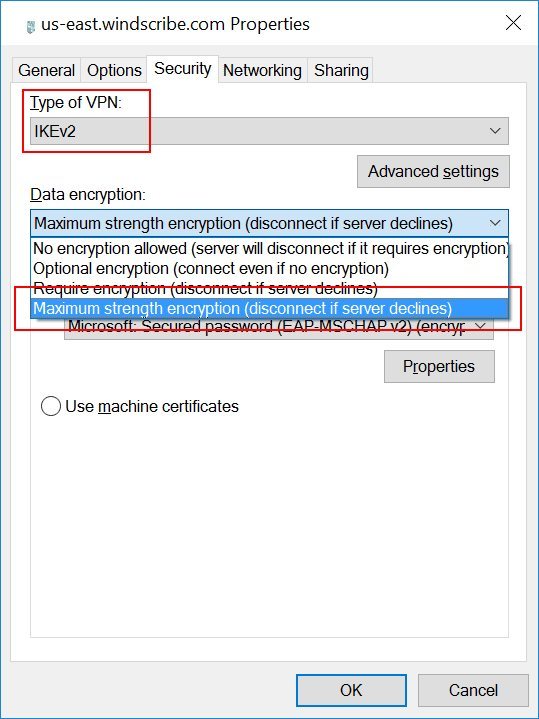 Настройка свойств VPN-подключения в Windows 10