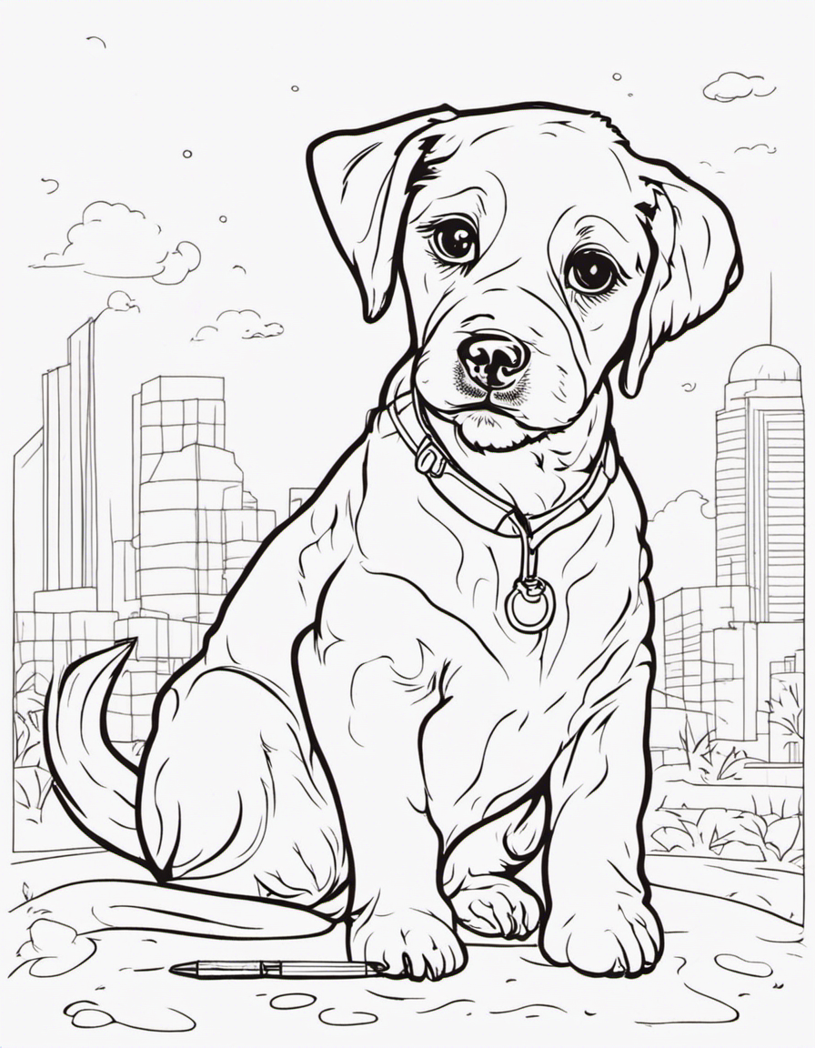 Cute puppy as an artist coloring page