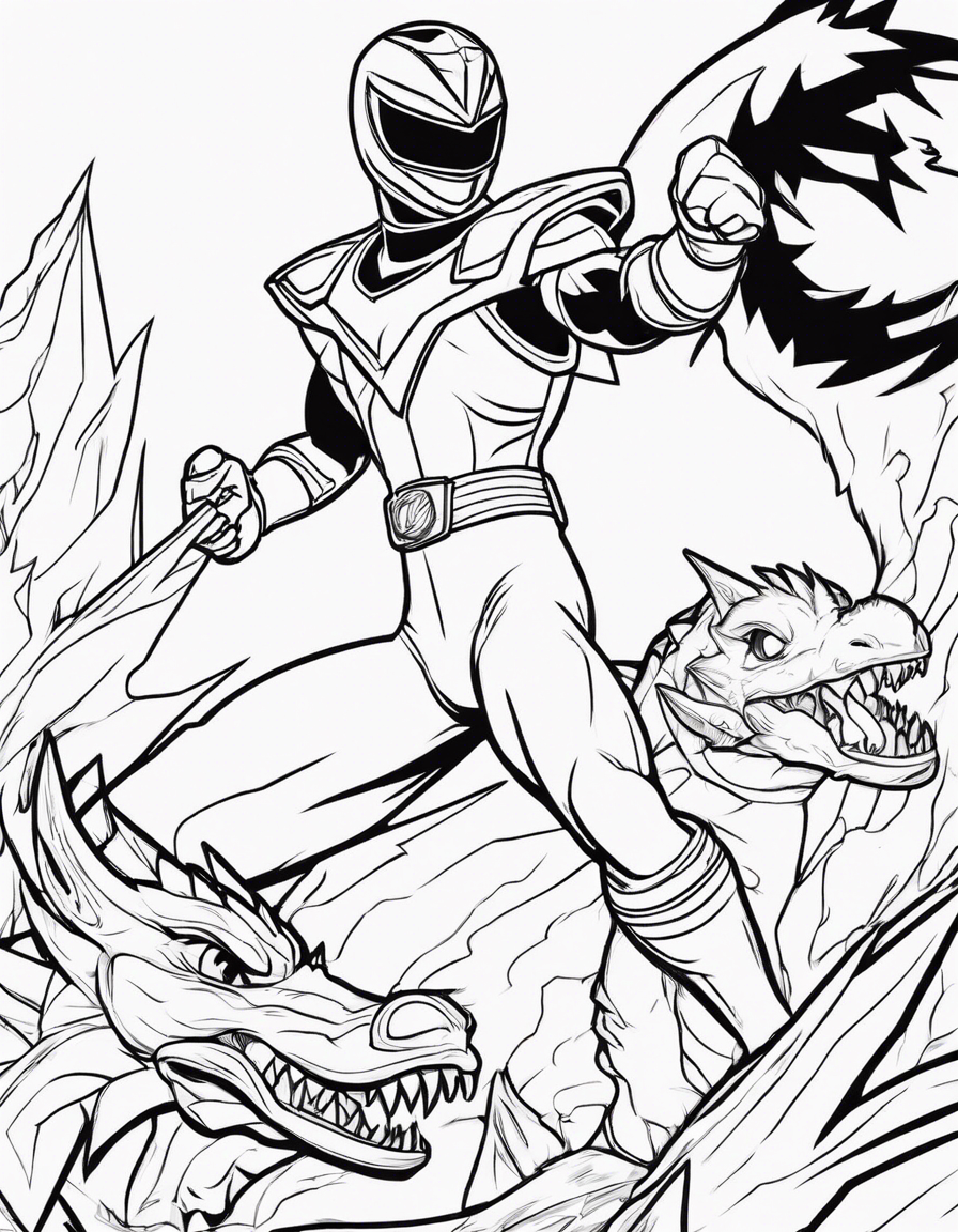 One power ranger helping sonic the hedgehog defeat a dragon coloring page