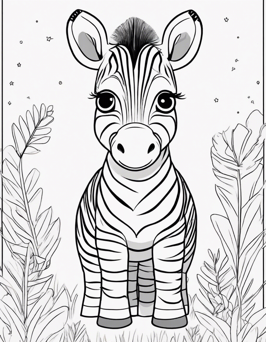 cute baby zebra with big amazing adorable eyes happy cartoon coloring page